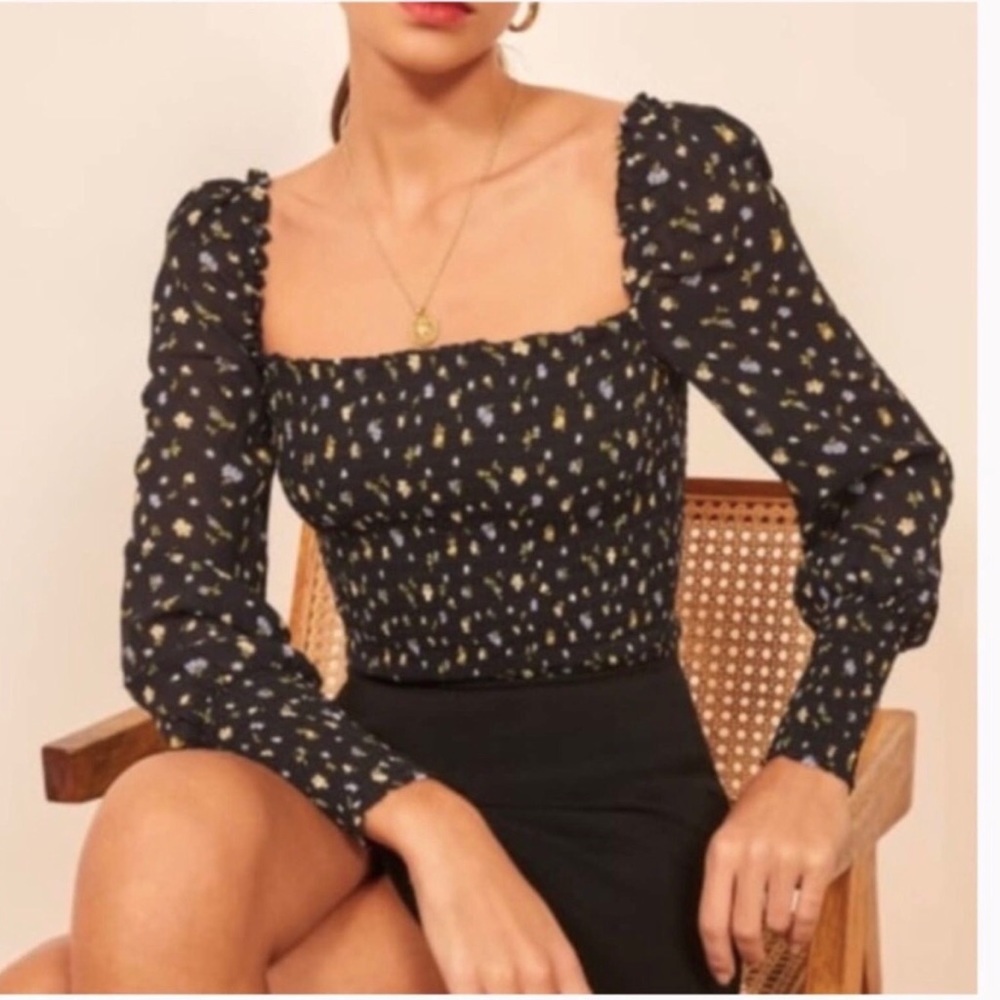 Reformation smocked pinto top Poise floral NWOT